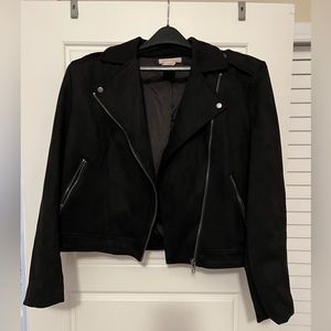 Black suede waist jacket with zippers